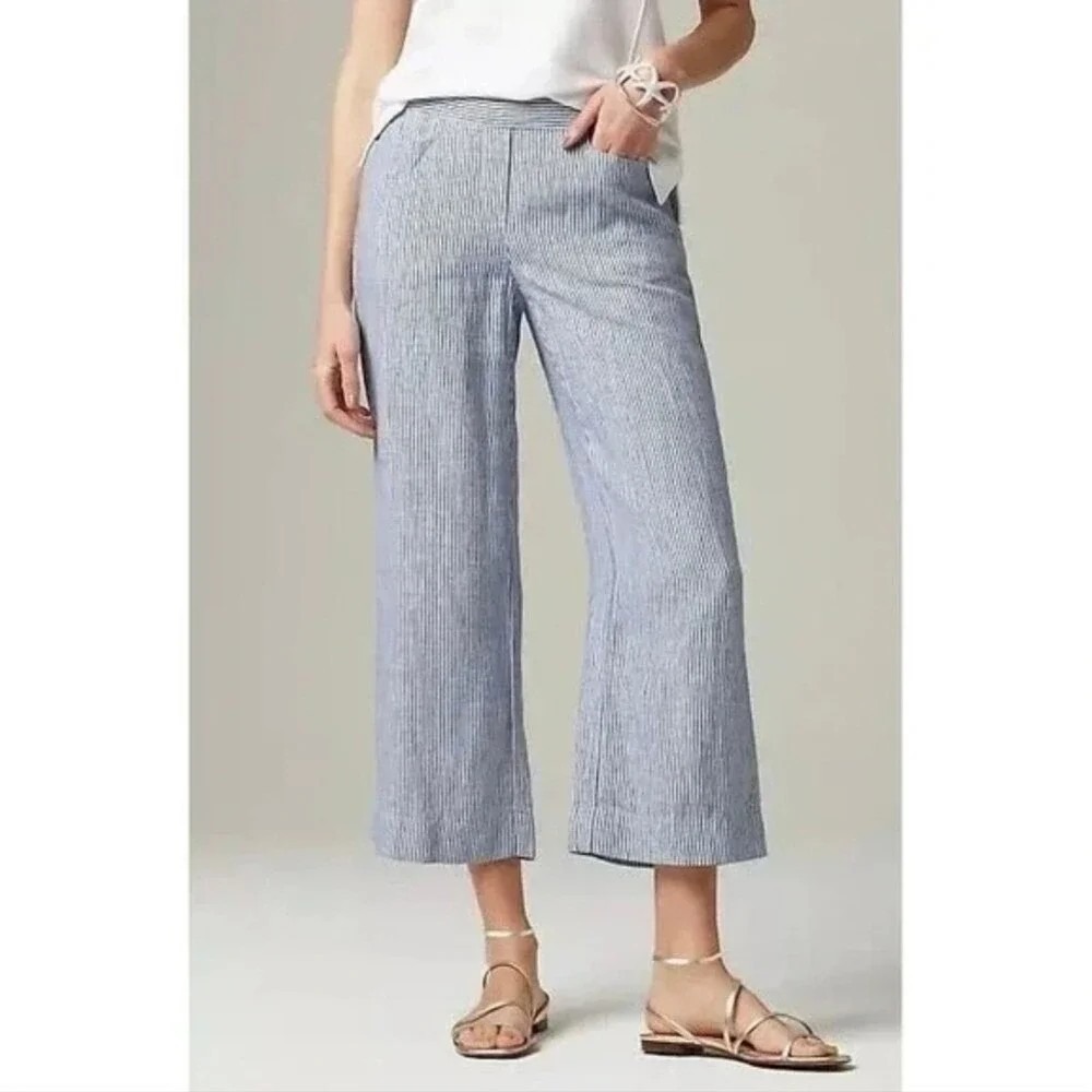 J. Jill Love Linen Cropped Wide Leg Striped Pants In Women's Size Medium P